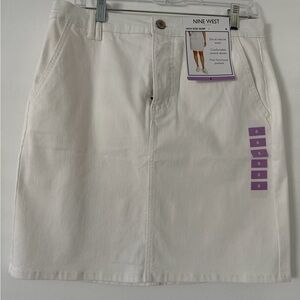 Nine West White Denim Skirt with Branded Accent
